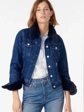 J. Crew Denim Jean Jacket With Faux Fur Collar & Cuffs Women's 2XS XXS